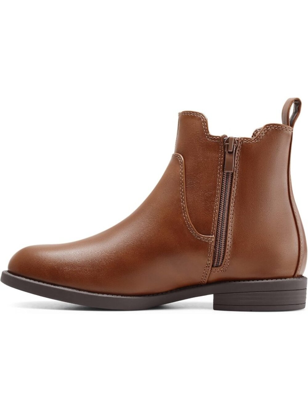 Women's Light Brown Leather Chelsea Ankle Boots Side Elastic Zip Casual Booties - Picture 4 of 7
